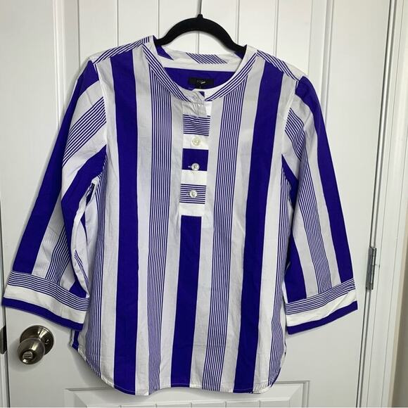 J Crew striped poplin‎ cotton shirt size small vacation cruise beach - Picture 1 of 11